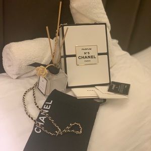 Chanel bag - perfume style. White & black with gold detailing.